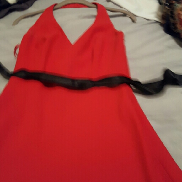Red with black satin rbbon, halter dress. - Picture 1 of 1