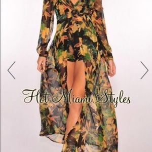Tropical print maxi romper