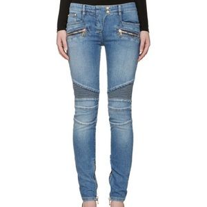 Balmain Blue Skinny Vintage Biker Jeans