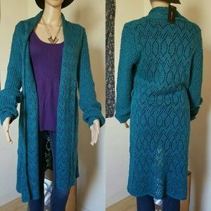 🎉BCBGMAXAZRIA Turquoise Long Sweater Cardigan NWT