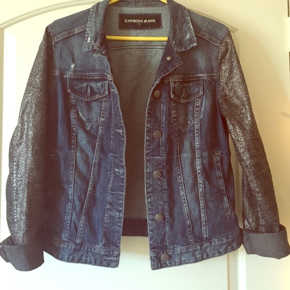 Express Jackets & Blazers - Jean Jacket w Silver Foil Sleeves