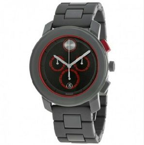 Movado dark grey & red chronograph watch
