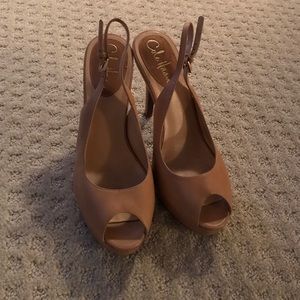 Cole Haan nude sling back peep toe heel