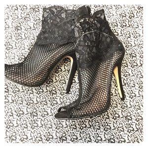 Lace bootie peep toe heels