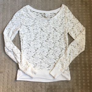 White Floral Sweater Long Sleeve Medium