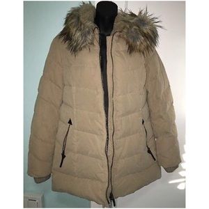DKNY Tan parka down jacket coat L