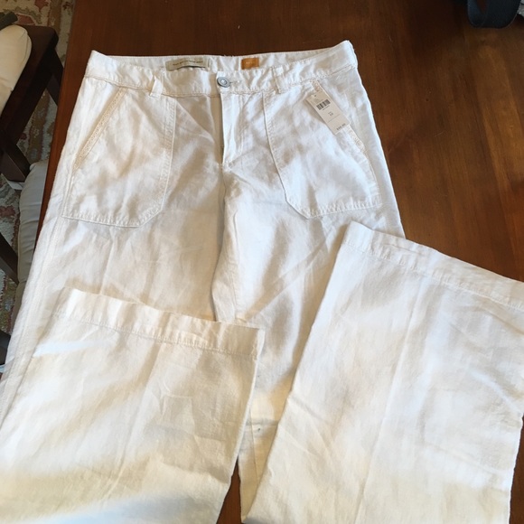NWT Anthropologie white Linen Trousers size 10 - Picture 2 of 3