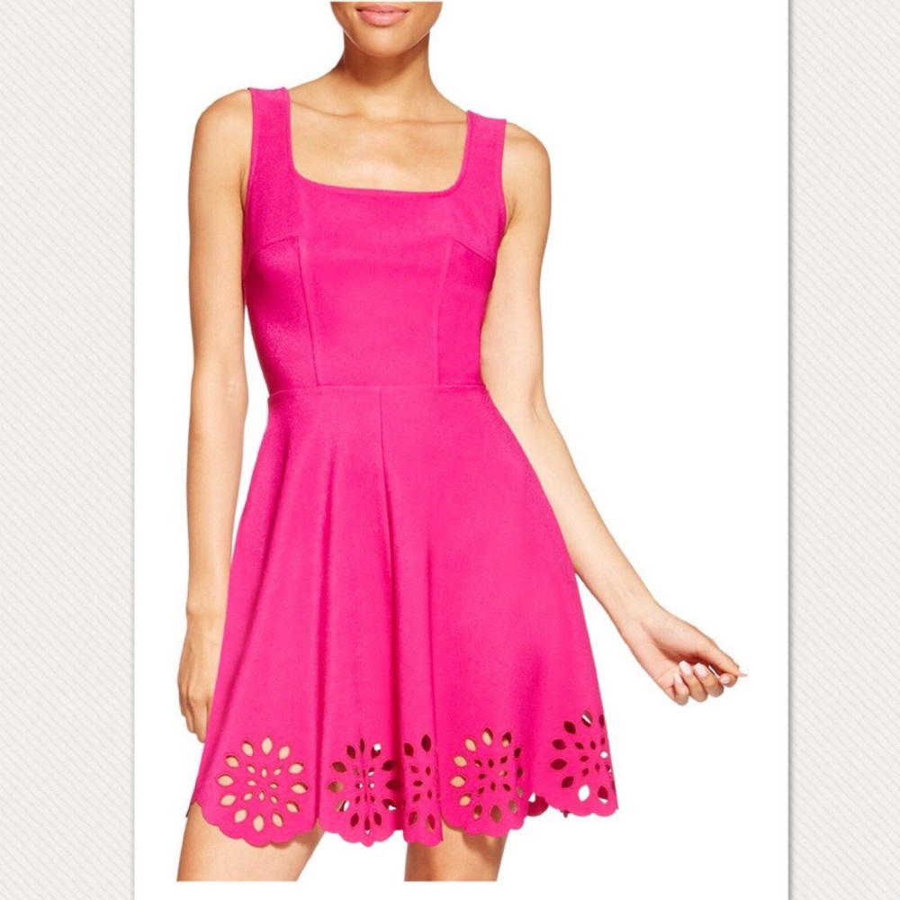 Laser cut out fuchsia skater dress