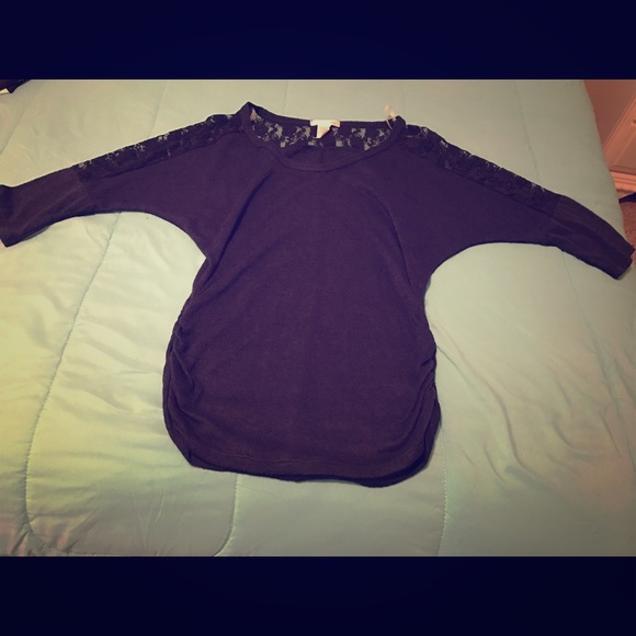 Dolman sleeve pullover with lace detail