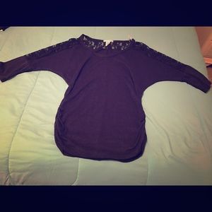 Dolman sleeve pullover with lace detail