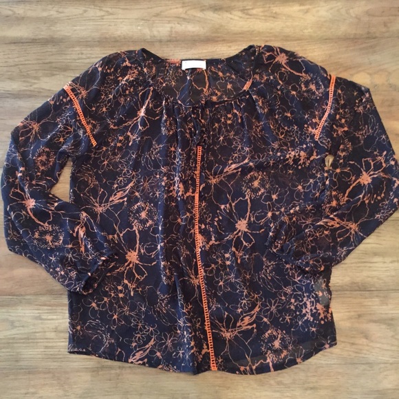 marcelle Tops - NWT Navy and orange patterned Blouse