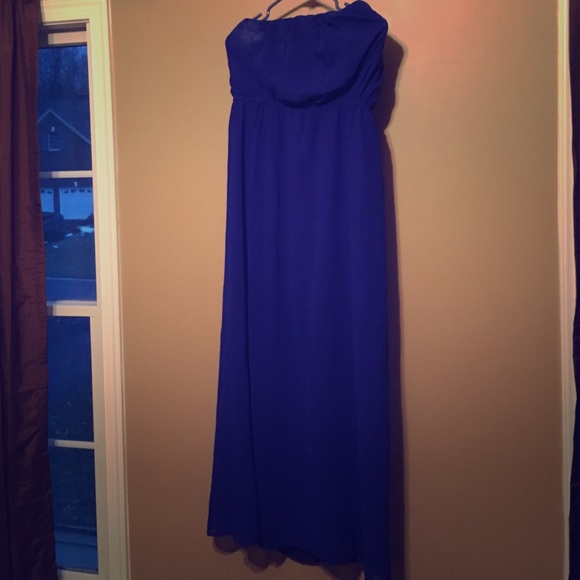 Royal blue strapless maxi dress