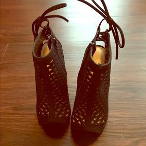 Lauren Conrad lace up bootie heels