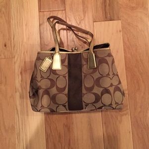 Coach gold and brown stripe purse