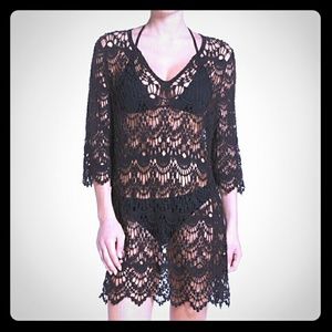 SURF GYPSY Black Crochet Cover Up Dress
