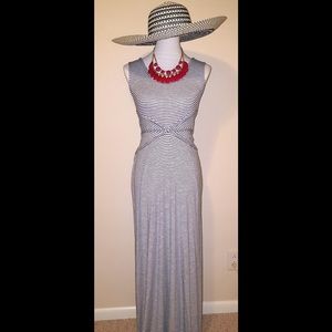 Navy and white striped maxi dress