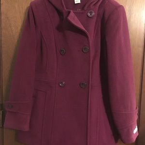 St. John's Bay purple hooded cashmere wool peacoat