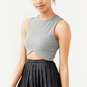 Grey Ribbed Cross Front Crop Top, Silence + Noise.