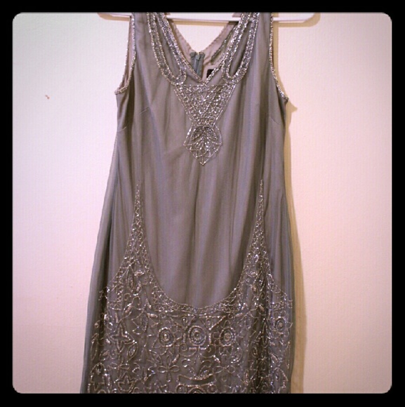 Adrianna Papell - Blue/Grey Beaded Cocktail Dress