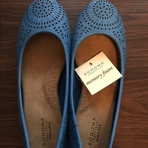 Blue flats featuring memory foam