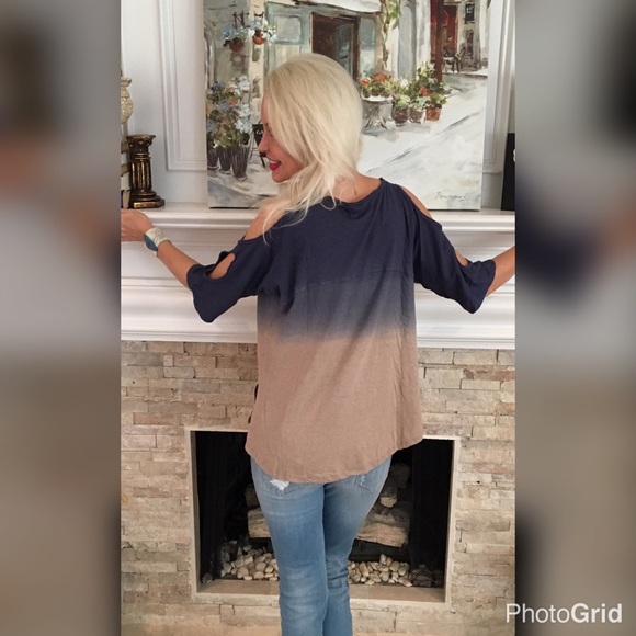 Stunning in this hi lo cold shoulder ombré top! - Picture 2 of 2