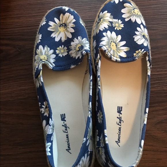 Blue daisy flats with espadrille bottom