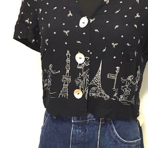 Vintage Tops - Adorable Vintage Paris Cropped Blouse Vintage Tops - Adorable Vintage Paris Cropped Blouse