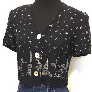 Vintage Tops - Adorable Vintage Paris Cropped Blouse Vintage Tops - Adorable Vintage Paris Cropped Blouse