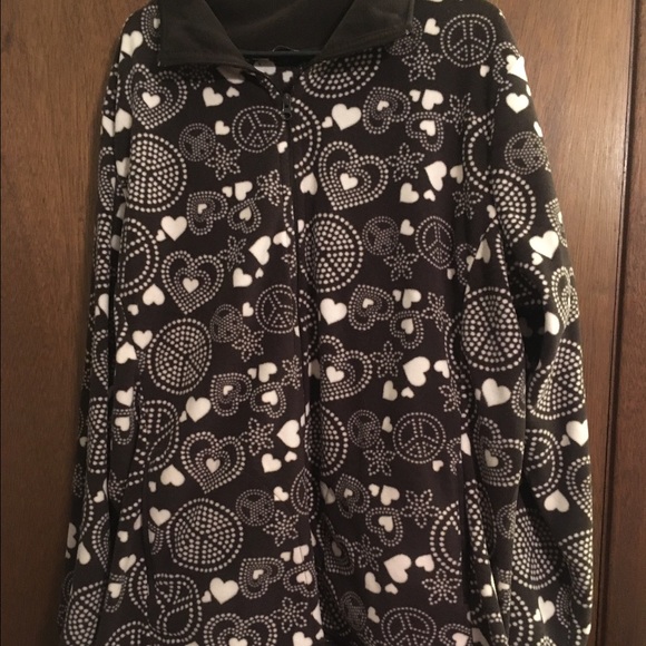 Old Navy brown white peace heart fleece jacket XXL