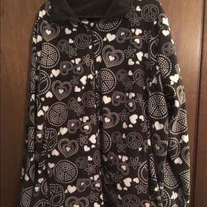 Old Navy brown white peace heart fleece jacket XXL