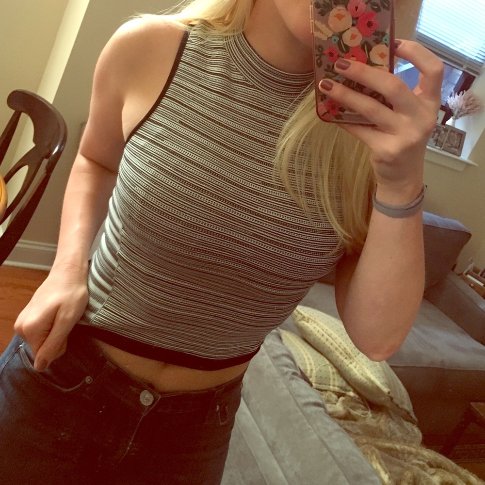 NWT Bebe Striped High Neck Top