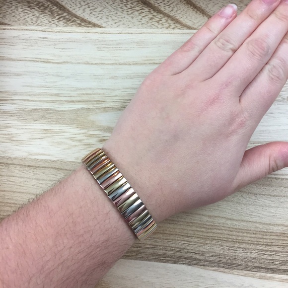 Tricolored rose gold silver metal stretch bracelet - Picture 3 of 4