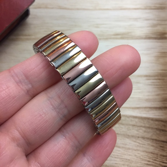 Tricolored rose gold silver metal stretch bracelet - Picture 4 of 4