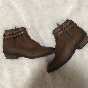 Halogen distressed leather studded booties