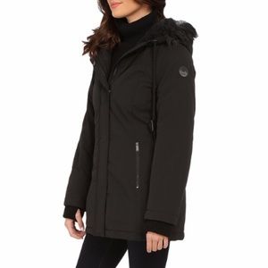 Hooded anorak with faux fur collar