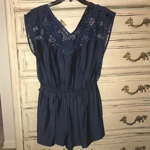 Navy Tibi Romper with see through lace back