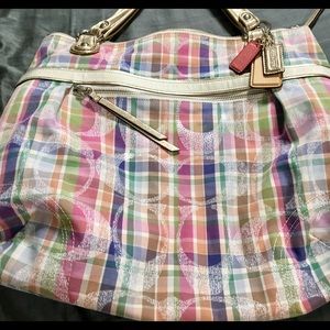 Held - Coach Poppy pink and blue plaid purse