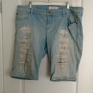 Distressed denim shorts