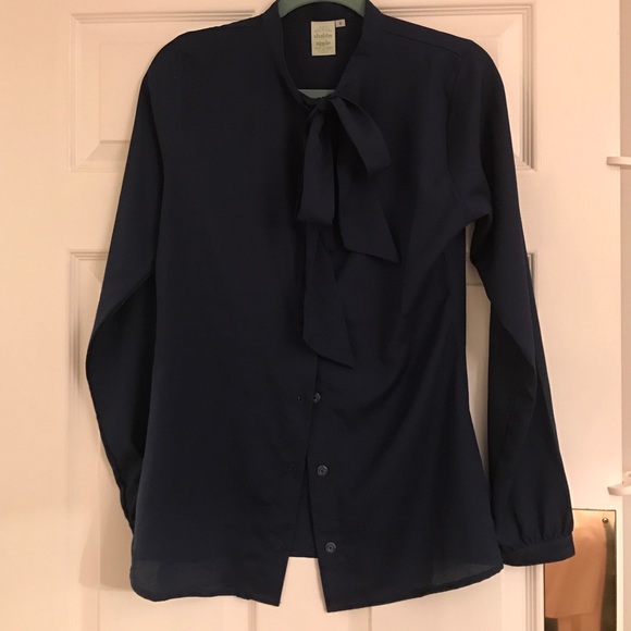 Navy bow or tie neck blouse