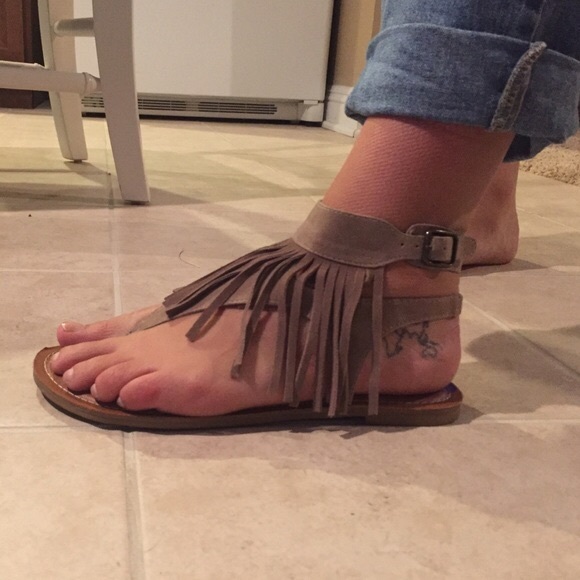 Tan Suede Fringe Sandals