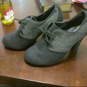 Gray and black booties