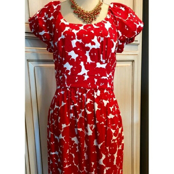 Poppy red and white floral Donna Ricco dress