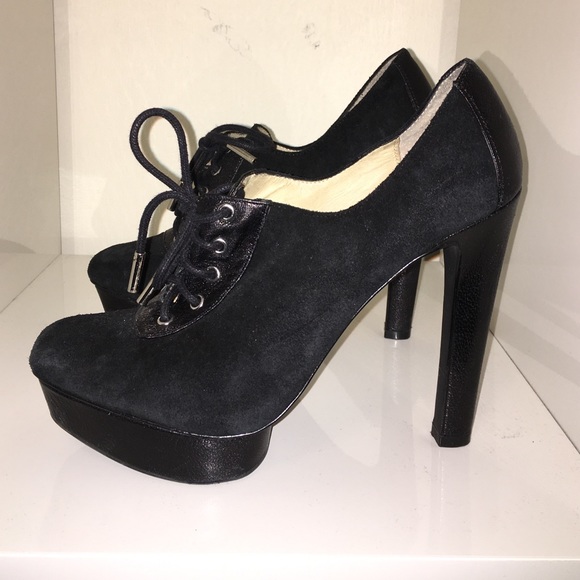 Michael Kors black suede platform lace up heels