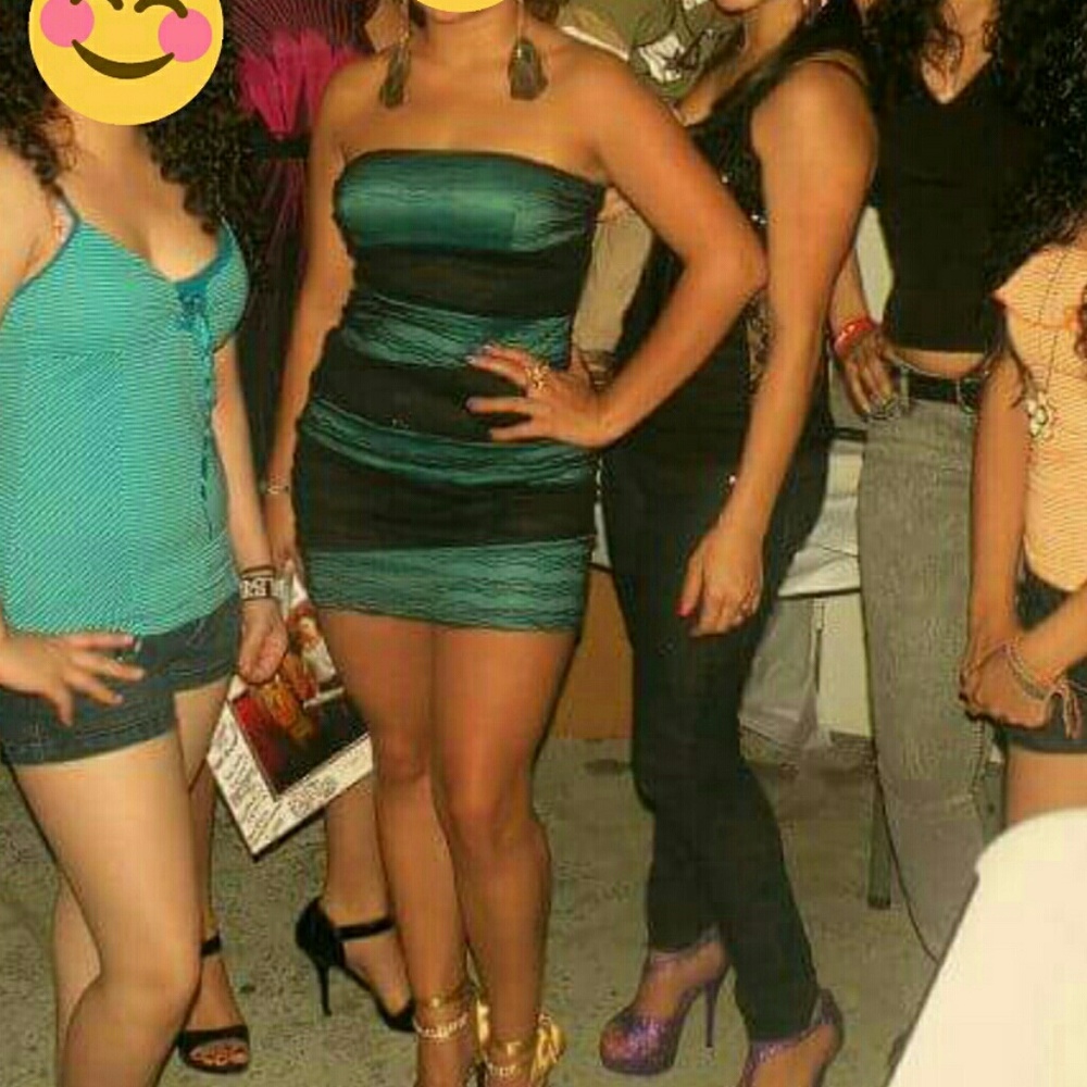 Green and black mesh dress