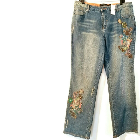 Lane Bryant Denim - Lane Bryant 18 Embroidered/Destructed Denim Jeans