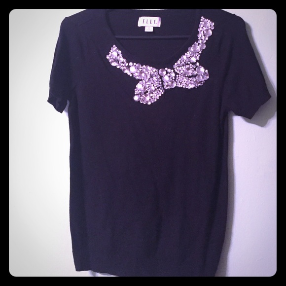 Elle Bow Detail Short-Sleeved Sweater-Size XS