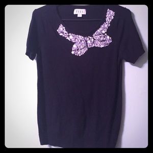 Elle Bow Detail Short-Sleeved Sweater-Size XS