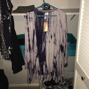 Navy tie-dye open front long sweater