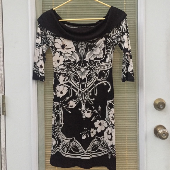 XXS OFF Shoulder 3/4 Sleeve Black & White Dress