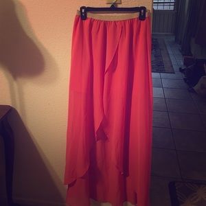 Coral, front split, high-low skirt